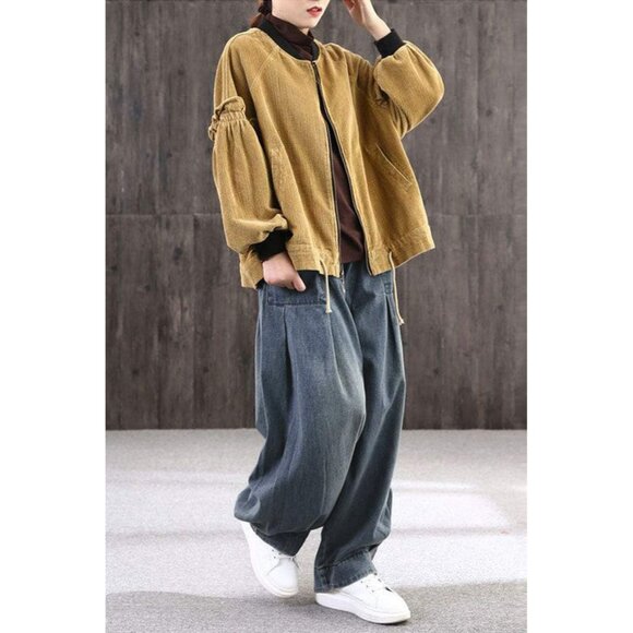 Women's Denim Harem Pants Cotton Polyester Spandex Wide Leg Casual - Picture 4 of 6